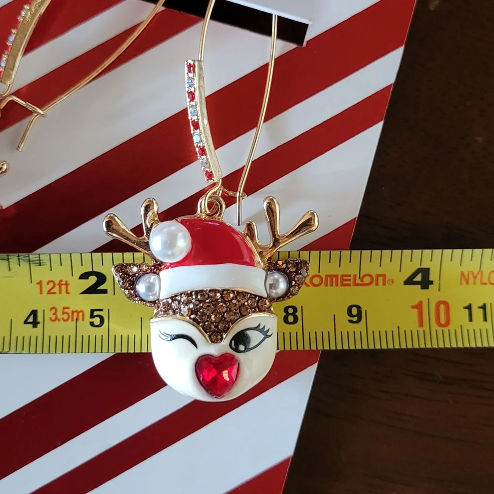 BETSEY JOHNSON Festive Reindeer Earrings with Red and Gold Accents - Picture 6 of 6